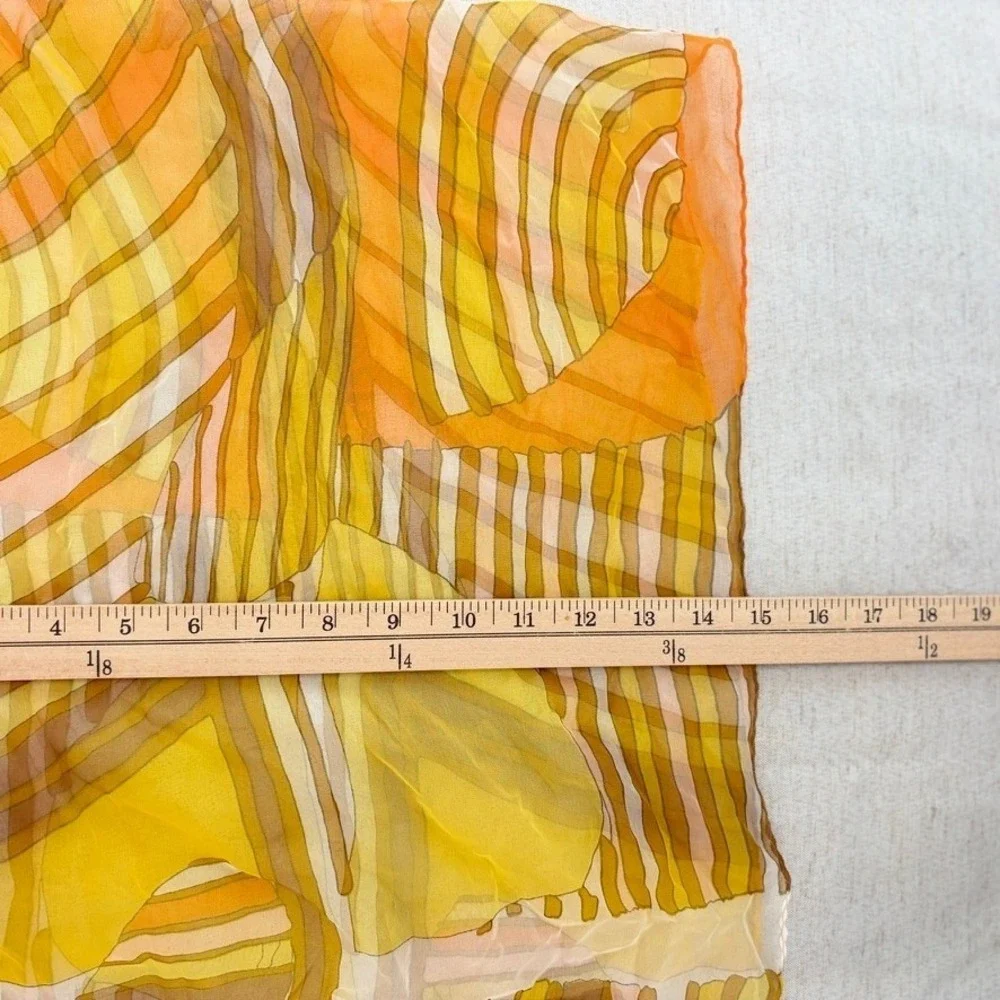 Vintage‎ 60s 70s Retro Abstract Stripe Silk Scarf Orange Yellow Silk Headscarf